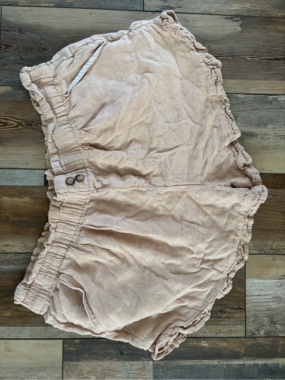 Beige Ruffle Cotton-Blend Women's Shorts